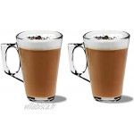 Lot de 2 tasses à café et à thé 240 ml résistantes aux températures élevées avec poignée Idéal pour lait jus glaces lattes cappuccino expresso et chocolat chaud