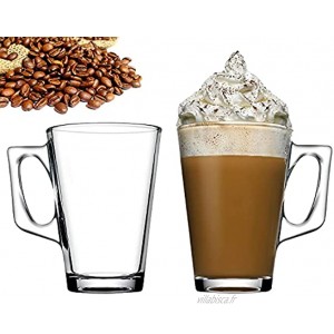 Lot de 2 tasses à café et à thé 240 ml résistantes aux températures élevées avec poignée Idéal pour lait jus glaces lattes cappuccino expresso et chocolat chaud