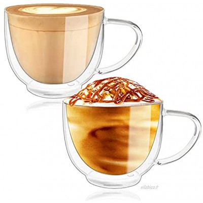 Lot de 2 tasses à cappuccino à double paroi tasses à thé café avec effet flottant 220 ml