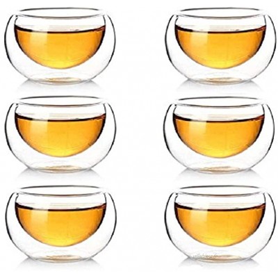 Lot de 6 verres à double paroi transparents résistants à la chaleur pour thé café 50 ml