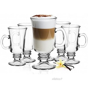 Lot de 6 verres à Irish Coffee Latte Macchiato avec anse et 6 cuillères en acier inoxydable offertes