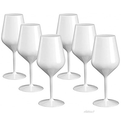 DoimoFlair Jeu de 6 verres à vin en plastique incassables blancs 46 cl 6 pièces
