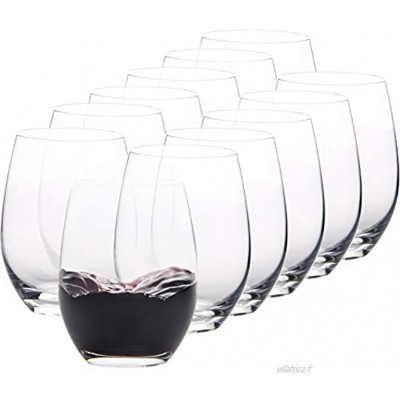 FAWLES Verre à Vin Rouge sans Pied | Lot de 12 | 450 ML | Collection Artisan | Verres à vin en cristal | Parfait la Maison Les Restaurants Les Fêtes