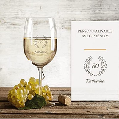 Verre à vin blanc personnalisé 30 ans | Elégant verre à vin blanc gravé avec prénom gravé | Idée cadeau anniversaire gravé