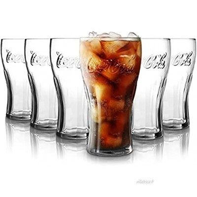 Coca Cola Lot de 6 verres à eau | 330 ml | Verres de haute qualité | Passe au lave-vaisselle | Verres en cristal | Transparent