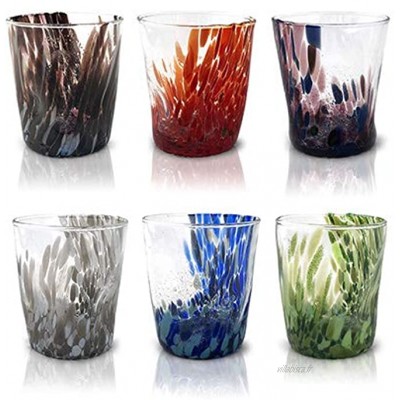 MAZZEGA ART & DESIGN Lot de 6 verres à eau « Tumbler » en verre coloré Style Murano Modèle Bohemien