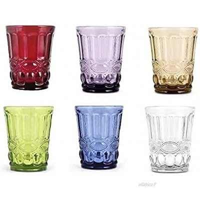 Pagano Home Lot de 6 verres à eau wisky couleurs assorties en verre contenance 27 cl modèle tropea rouge transparent lilas vert orange bleu ciel
