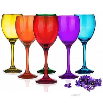 Sables & Reflets 6 Verres à Pied Mix Color Verre à vin Rouge à vin Blanc Verre à Eau 6 Couleurs 300 ML