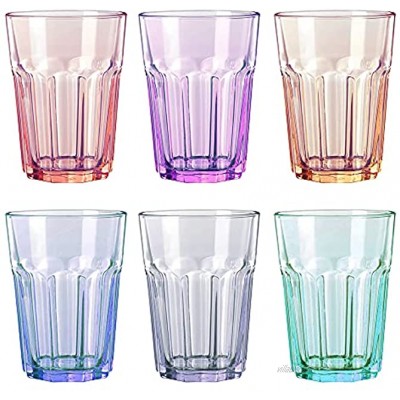 UNISHOP Lot de 6 verres de couleur pastel verres en verre multicolores hauts passent au lave-vaisselle 365 ml